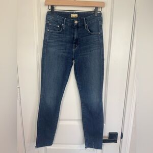 MOTHER Looker Ankle Fray Jeans Girl Crush Mid Rise Raw Hem 25